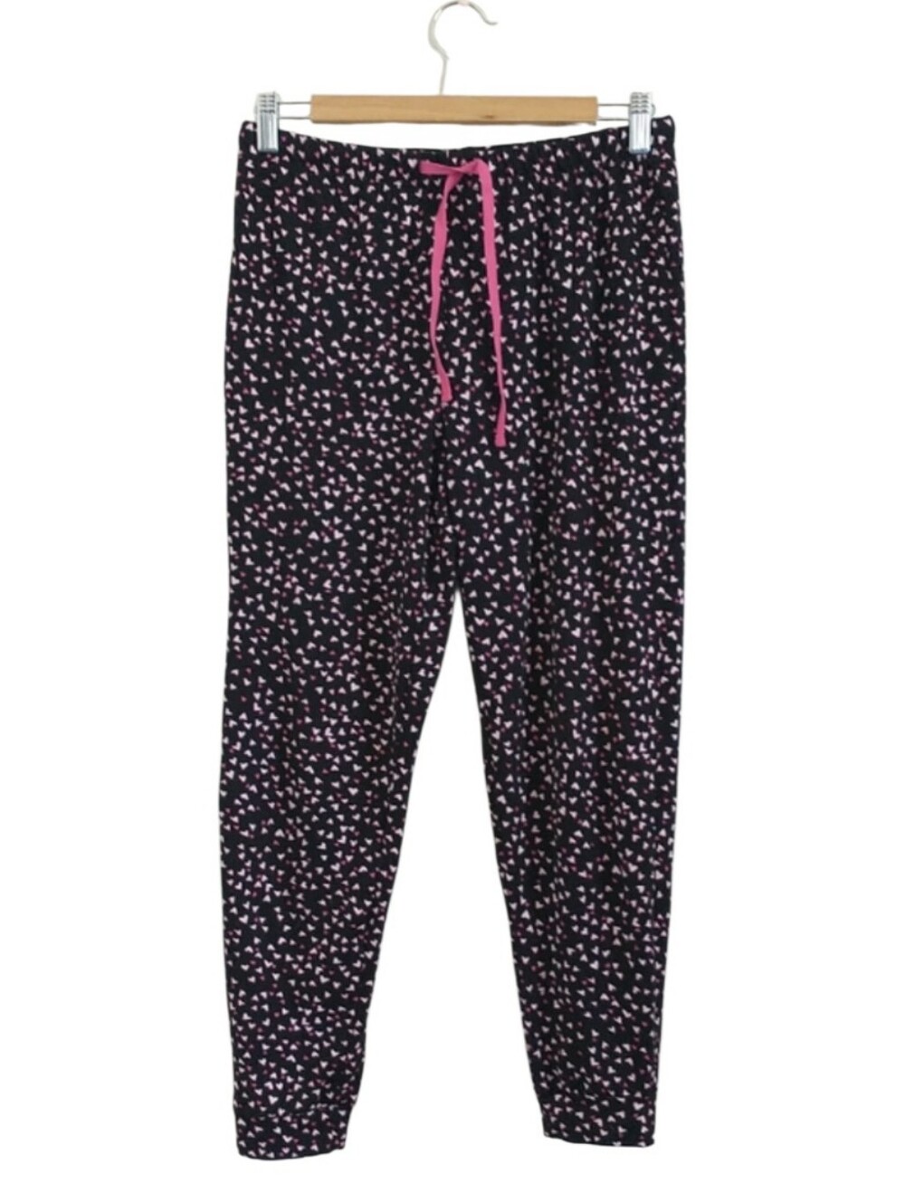 Black Lounge Pants with Pink Heart Print. Size M